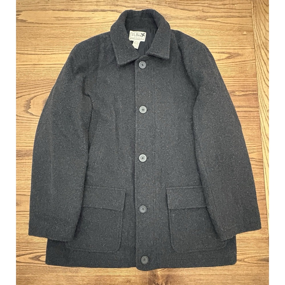 LL Bean Men's XL Charcoal Grey 100% Wool Thinsulate Field Coat Overcoat